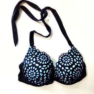 Shade & Shore Black and Blue Patterned Bikini Top